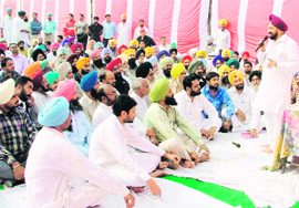 Lok Bhalai Party President Balwant Singh Ramoowalia addresses party workers in Ludhiana on Saturday.