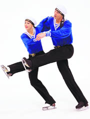 Ekaterina Bobrova (L) and Dmitri Soloviev of Russia perform during the Ice Dance competition at the ISU Grand Prix of Figure Skating NHK Trophy in Nagano, central Japan on Saturday