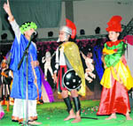 Students of Shemrock Senior Secondary School enact a play during their annual day in Mohali on Sunday.
