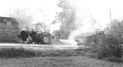 A tractor put on fire at Morinda on Sunday. 
