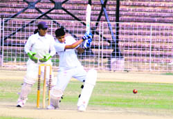 A player in action during the National Junior (under-19) Women Cricket Tournament in Chandigarh on Sunday. 