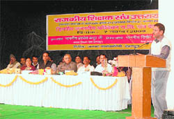 A scene of a function of the Rajkiya Shikshak Sangh, Uttarakhand, held in Dehradun on Saturday. 