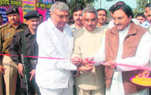 CM Ramesh Pokhriyal Nishank (extreme right) and Urban Development Minister Madan Kaushik inaugurate Haridwar Mahotsava on Sunday.