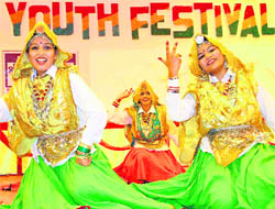Girls perform Haryanvi dance on the concluding day of the inter-zonal youth festival in Yamunanagar on Sunday.