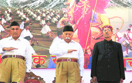 Rashtriya Swayamsewak Sangh chief Mohan Rao Bhagwat at a party rally in Shimla on Sunday.