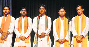 Students give a performance during the 54th Sanskrit Conference in Jammu University on Sunday. 