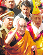 Tibetan spiritual leader Dalai Lama gestures as he arrives at a monastery in Tawang in Arunachal Pradesh on Sunday.
