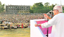 West Bengal Chief Minister Buddhadeb Bhattacharjee addresses a rally at Debra in West Midnapore district on Sunday.