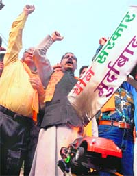 Activists of the Shiv Sena protest against the Chinese Government and burn the Chinese national flag in Amritsar