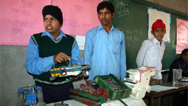 Students of Khalsa Senior Secondary School, Bathinda, displaying their models during a science exhibition held on school premises on Monday.