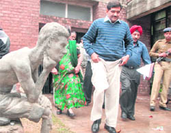 Education Secretary Ram Niwas and other officials inspect the Government College of Arts, Sector 10, Chandigarh, on Monday morning.