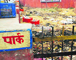 Garbage lies littered in a park near the main bus stand in Hisar.