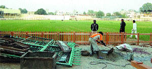 Gandhi Ground being spruced up for the Ranji Trophy match to be played here. 