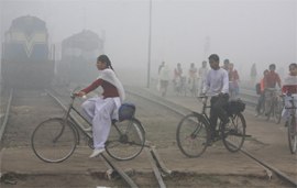 Thick fog in Bathinda on Tuesday morning. 