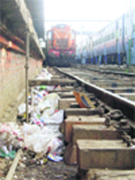 Heaps of garbage on the tracks at Jammu railway station. 