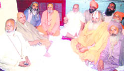 An Akhara Parishad meeting in progress in Haridwar on Wednesday
