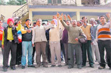 Residents of Bullawala and Simlasgrant areas, adjoining Rajaji National Park, stage a protest at the parks office on the Tilak Road. 