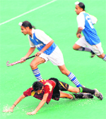 A match in progress at the Sector 42 Hockey Stadium, Chandigarh, 