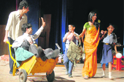 A play Thought being staged during the theatre festival at Punjab Kala Bhawan, Sector 16, Chandigarh