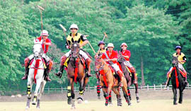 A polo match being played at Indian Military Academy in Dehradun on Thursday