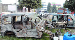 Junk of damaged vehicles lies in the grounds of PUDA Complex.