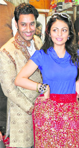 Harbhajan Maan and Neeru Bajwa in Ludhiana on Thursday.