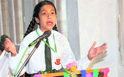 One of the contestents at the debate competition in Doraha on Thursday.