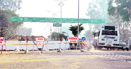The blocked road poses traffic hazard in Ludhiana.