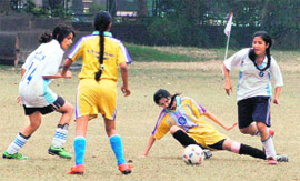 A match in progress at the Sector 17 Football Stadium, Chandigarh, on Friday.
