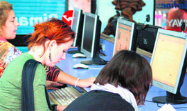 Foreigners at a cyber cafe in Rishikesh.