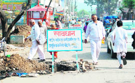 A dug-up road at Krishan Nagar that is causing inconvenience to the residents for more than a year. 