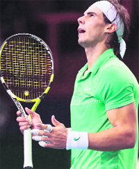 Rafel Nadal reacts during his third round tennis match against compatriot Tommy Robredo