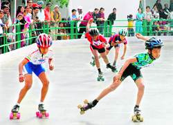 Players in action during the roller skating championship at KBDAV School, Sector 7, Chandigarh,