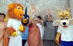 Chief Minister Sheila Dikshit with ministers Haroon Yusuf, A.K. Walia and Kiran Walia at Delhi Pavilion on the first day of  IITF-2009 in New Delhi 