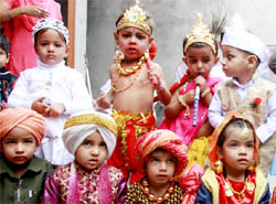 Students in fancy dresses during the Childrens Day celebrations at Academic Playway School in Bathinda.