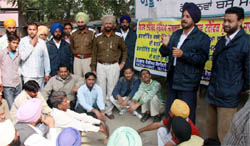 Cops educating people during a traffic awareness workshop held in Bathinda.