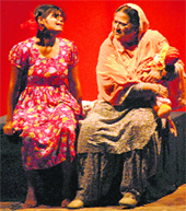 Artistes stage a play Udhri Hoyee Guddi at Punjab Kala Bhavan in Chandigarh on Sunday.