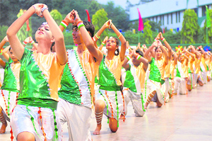Students perform a dance on the concluding day of the roller skating championship at KBDAV school, Sector 7, Chandigarh, on Sunday.