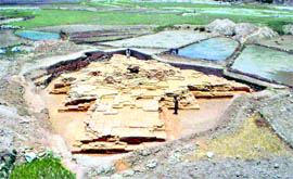 An exacavated site of an ancient yagyashala in Purola block of Uttarkashi district. A Tribune photograph 