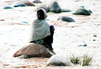 A woman trapped in the Chaki river flash flood on the Pathankot-Nurpur road