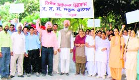 Students and staff of Government Senior Secondary School Kothala during an awareness rally at Kothala village, near Ahmedgarh