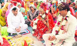 An inmate of the orphanage at Kaimri village, near Hisar, getting married. She is the seventh girl inmate to be married off during the past three decades.