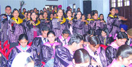 Students take oath at the covocation of Baring Union Christian College  in Batala on Monday.