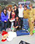 A crime scene was enacted to mark the inauguration of an exhibition of crime fiction at The British Library. On till November 23.
