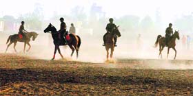 Participants in a relaxed mood during the horse show on the TA grounds in Chandigarh