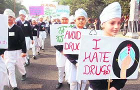 Children take out an anti-drug awareness rally in Patiala