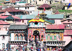 The Badrinath temple in Chamoli district the portals of which were closed for winter on Tuesday.