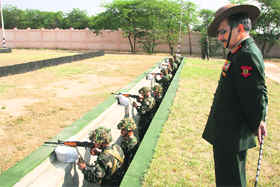 Lieut-Gen TK Sapru, GOC-in-C, Western Command, inspects the Baffle Range inaugurated at Chandimandir on Tuesday.