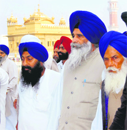 President of HGPC (ad hoc) Jagdish Singh Jhinda (second from right) at Akal Takht on Tuesday.