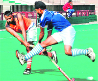 A match in progress at the Hockey Stadium, Sector 42, Chandigarh, 